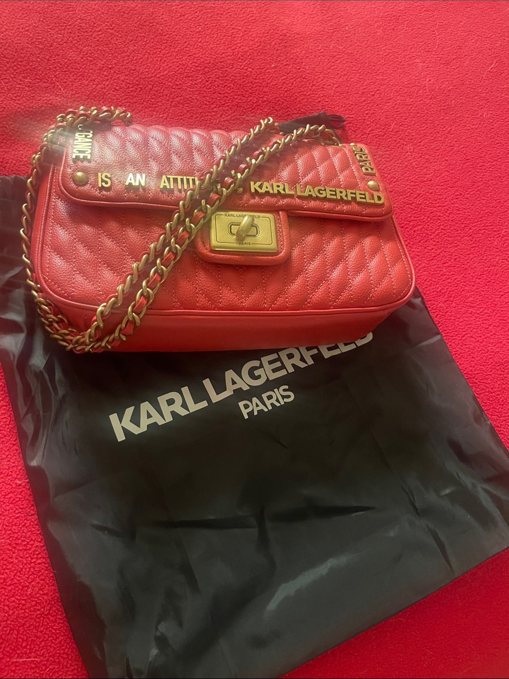 Karl Lagerfeld Coral/Orange Quilted Shoulder Bag w/Gold Hardware Never Carried